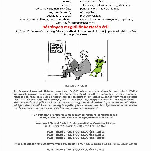 Veszprém - Egyenlő bánásmód ügyfélfogadás